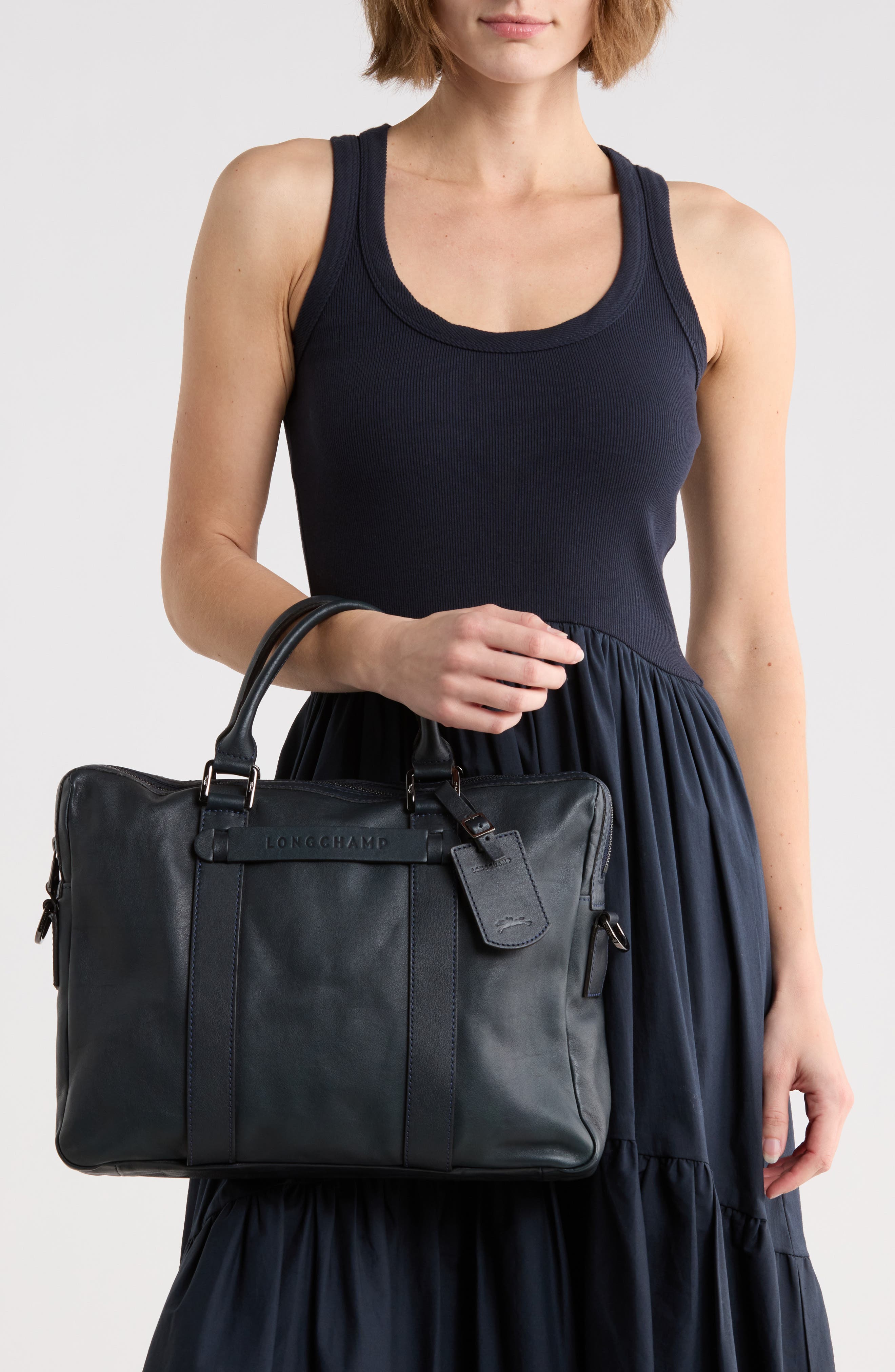 Longchamp LC3D Small Leather Briefcase, Alternate, color, Midnight Blue