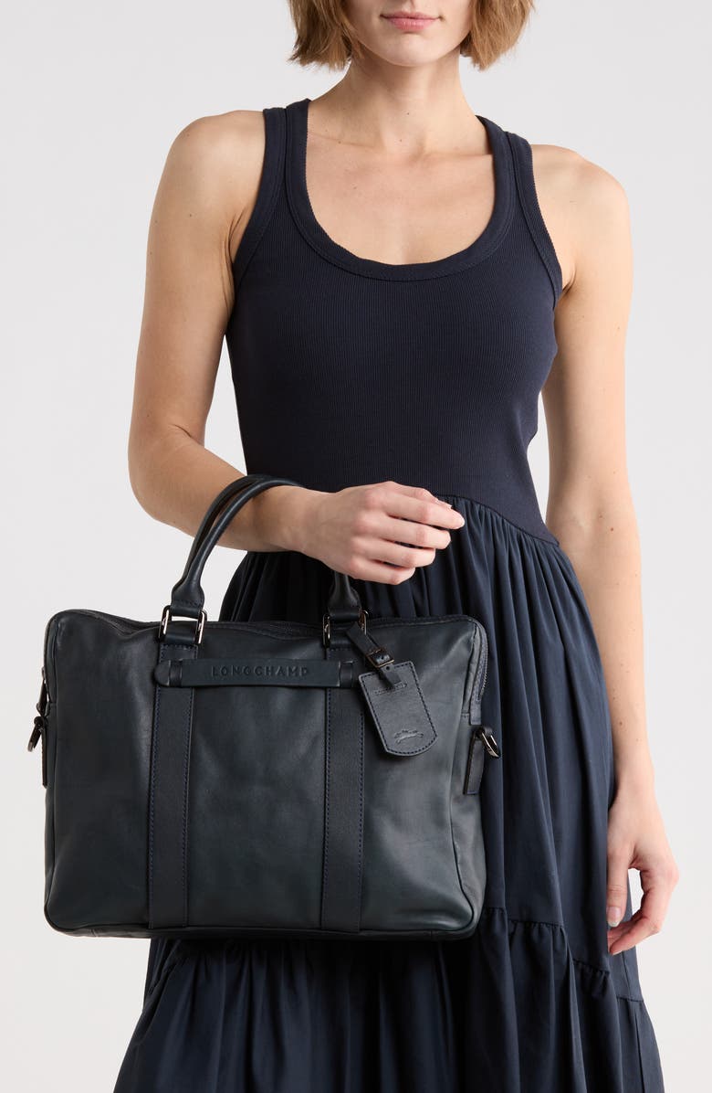 Longchamp LC3D Small Leather Briefcase, Alternate, color, Midnight Blue
