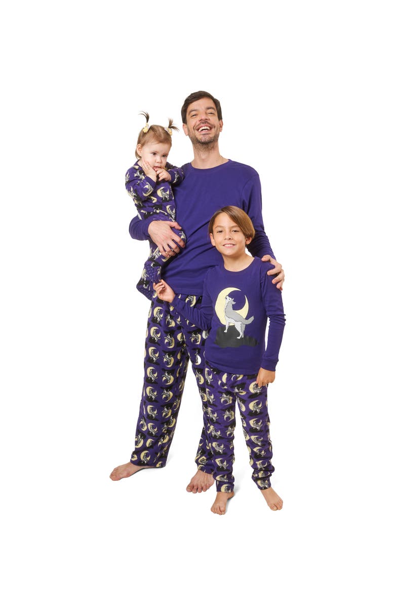 Leveret Footed Fleece Printed Matching Family Holiday Pajamas, Alternate, color, Wolf