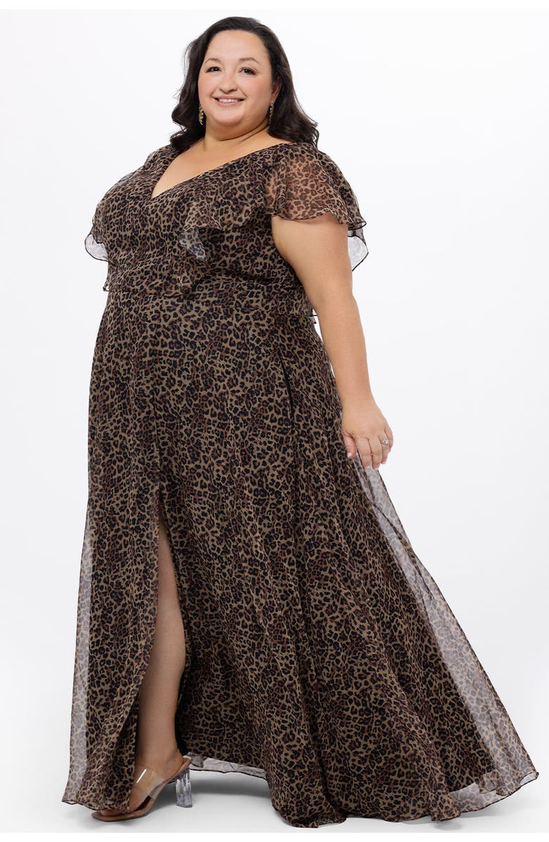 Celebrations by Sydney's Closet Short Sleeve V-Neck Plus Size Animal Print Dress with Slit, Alternate, color, Animal Print