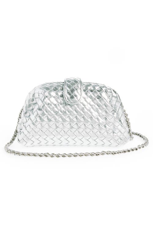 Bottega Veneta Mini Lauren 1980 Intrecciato Metallic Leather Clutch In Silver/silver
