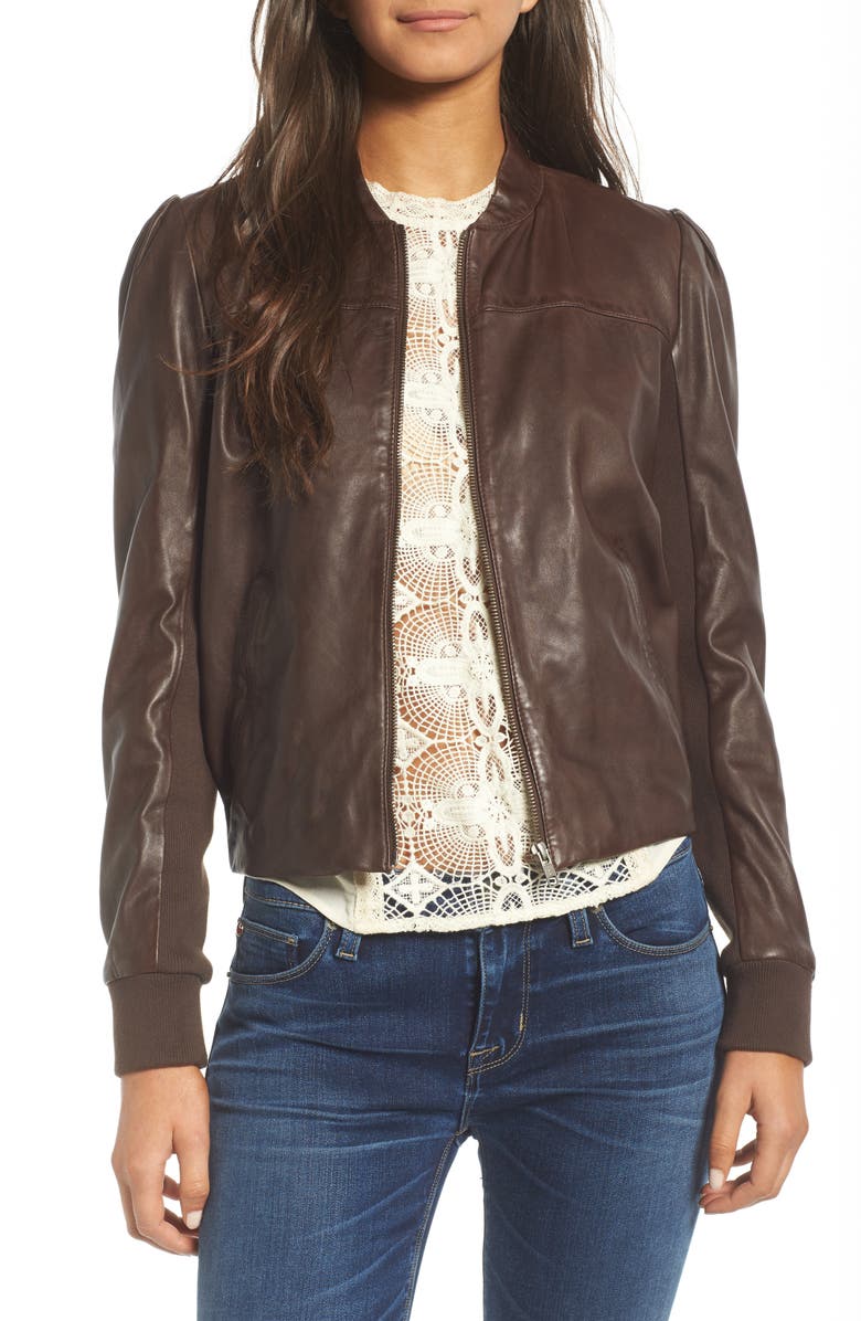 Hinge Shrunken Leather Bomber Jacket, Main, color, 