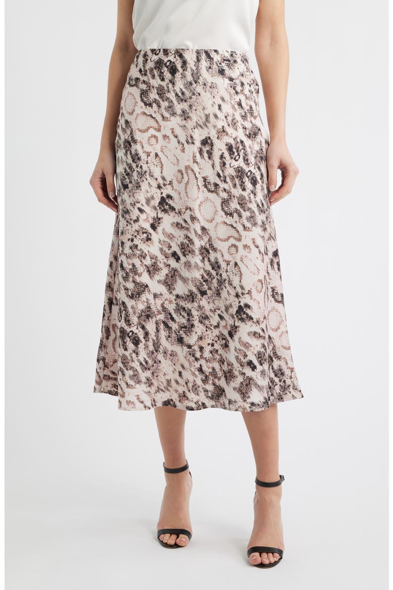 Snakeskin Print Satin Maxi Skirt, Main, color, MOCHA SNAKE