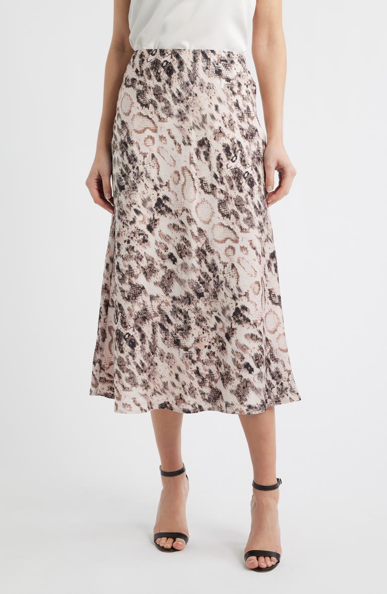 Tahari ASL Snakeskin Print Satin Maxi Skirt, Main, color, Mocha Snake