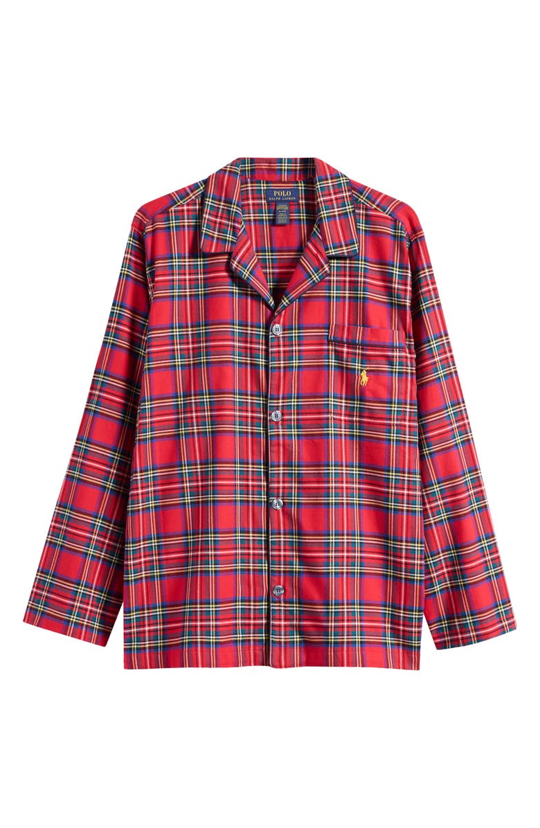 Polo Ralph Lauren Yarn Dyed Plaid Flannel Pajama Shirt, Alternate, color, Red Stripe/ Gold Plaid