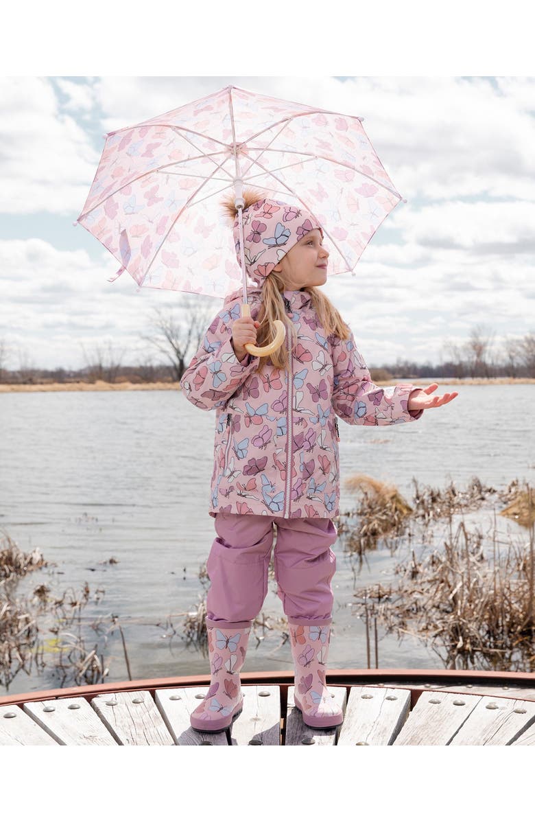 Deux par Deux 3-in-1 Two-Piece Mid-Season Outerwear with Solid Pants Set, Alternate, color, Pink With Printed Butterflies
