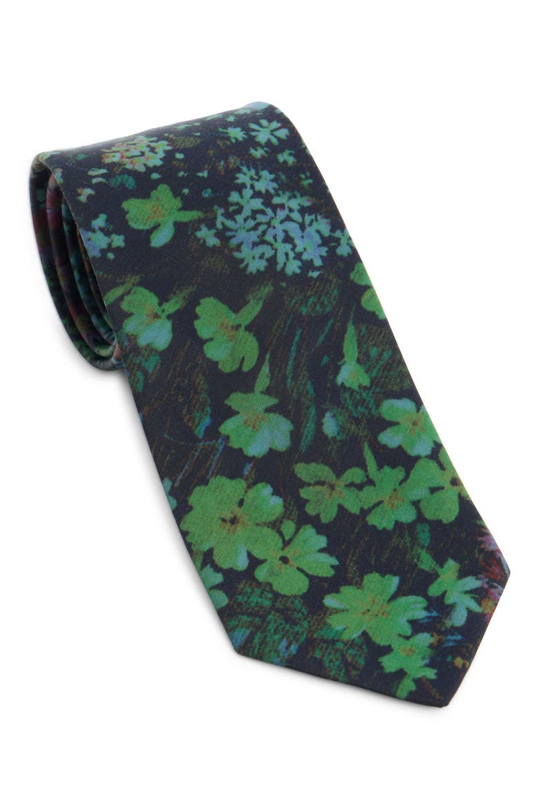 Floral Cupro & Cotton Tie, Main, color, PETROL