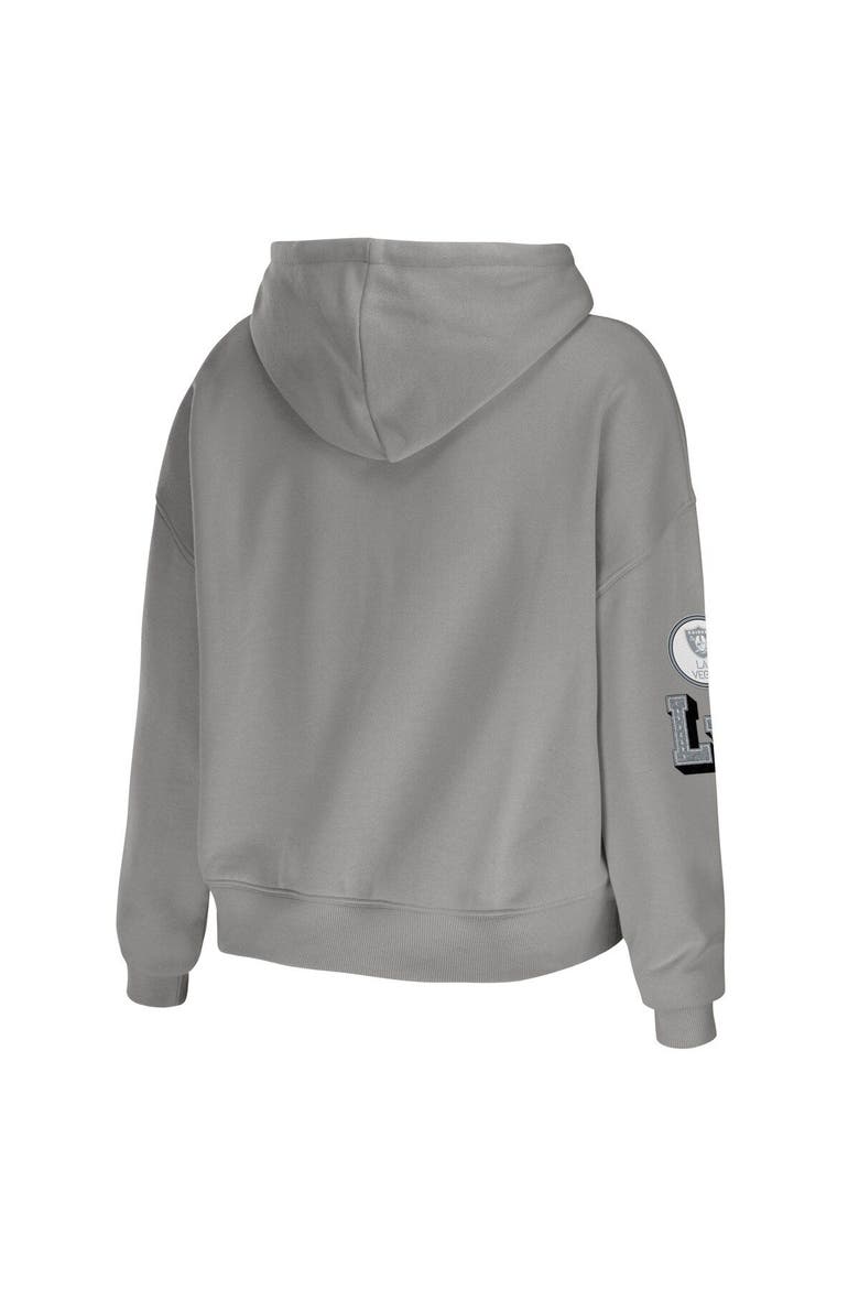 Women's WEAR by Erin Andrews Gray Las Vegas Raiders Modest Cropped Pullover Hoodie, Alternate, color, Gray