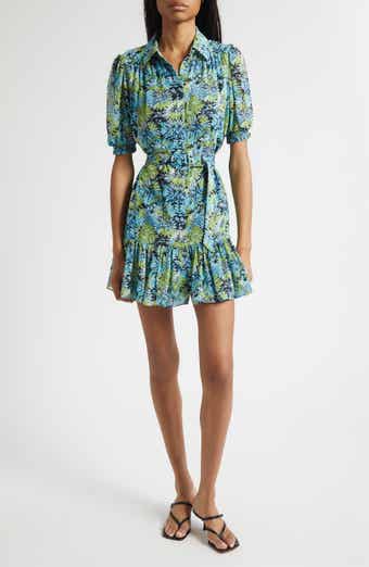 Cinq à Sept Halbini Dahlia Print Puff Sleeve Belted Shirtdress