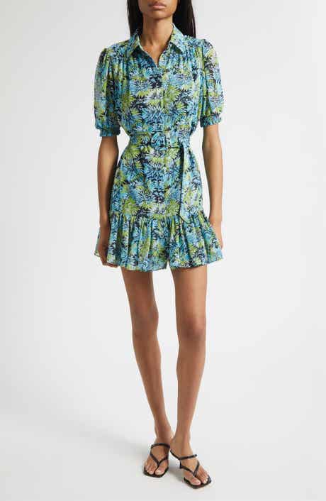 Cinq à Sept Halbini Dahlia Print Puff Sleeve Belted Shirtdress