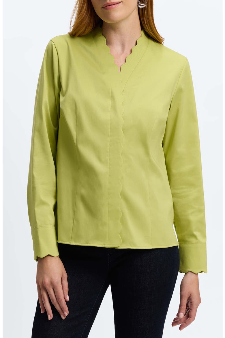 Bridget Scalloped Matte Sateen Button-Up Shirt, Main, color, CHARTREUSE