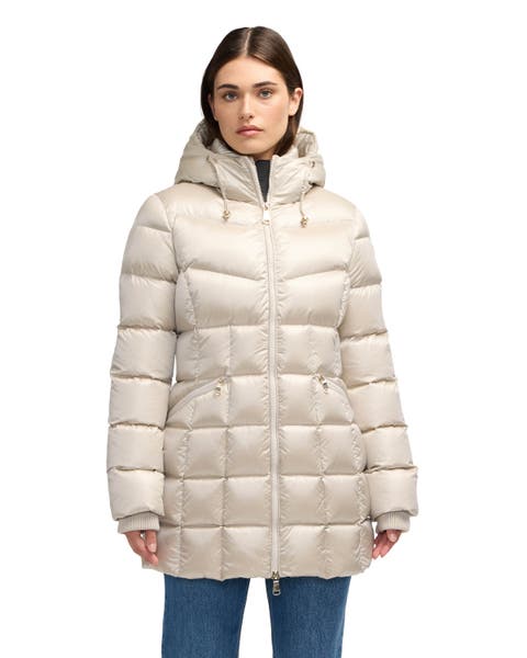 Women's Zola Box Quilt Mid-Length Puffer with Fixed Hood