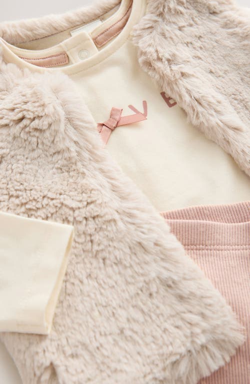 Next Ruffle Top, Faux Fur Vest & Bow Leggings Set In Pink