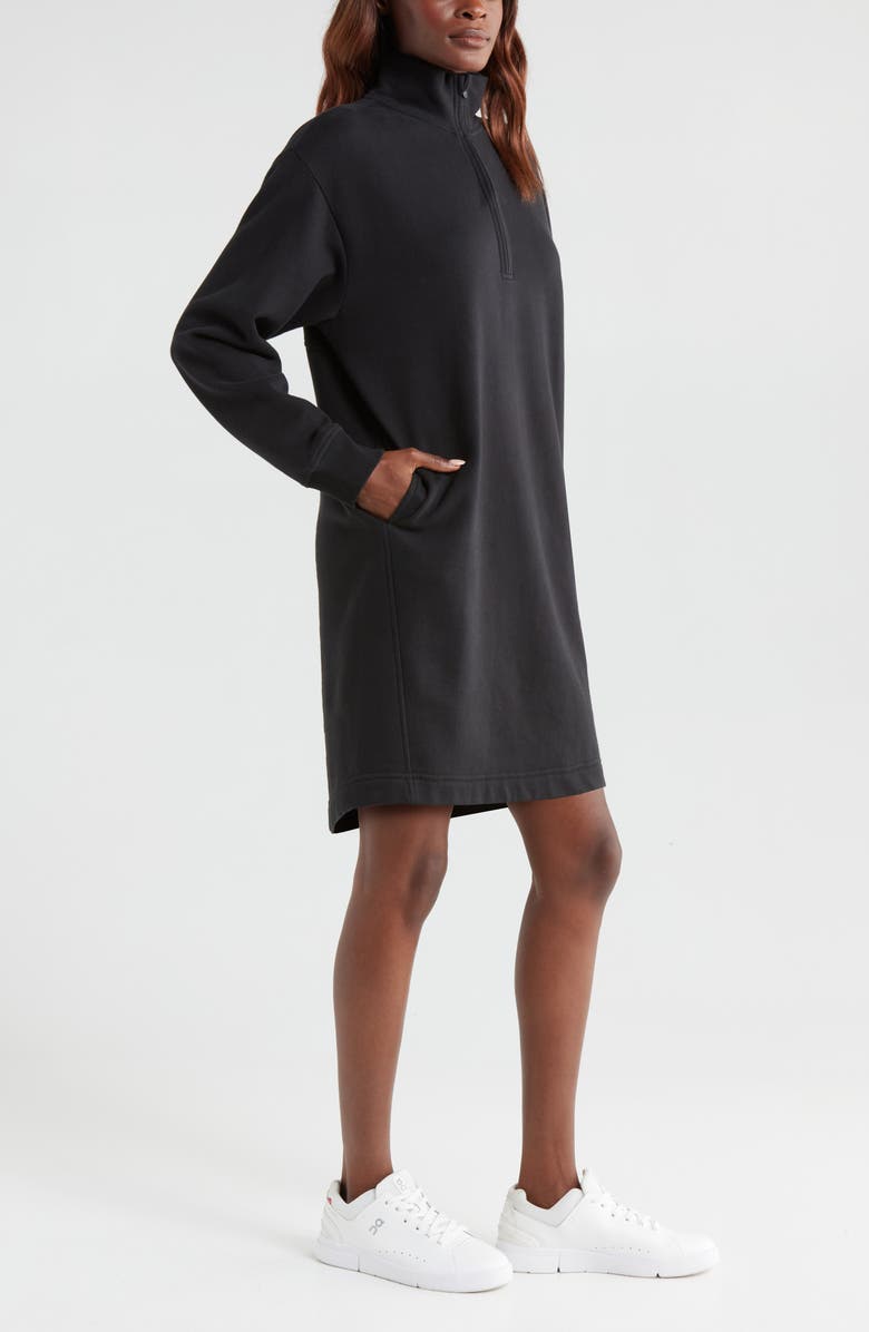 Zella Cloud Fleece Long Sleeve Quarter Zip Dress, Alternate, color,