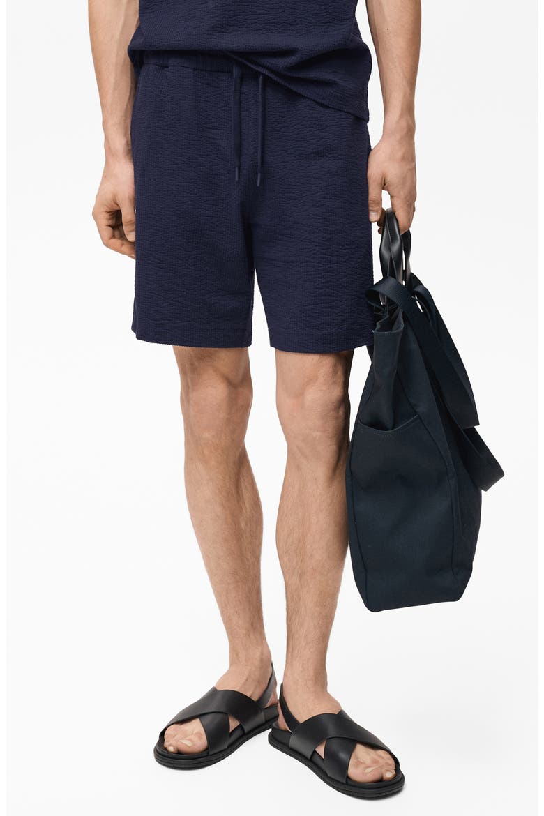Drawstring Seersucker Shorts, Main, color, DARK NAVY