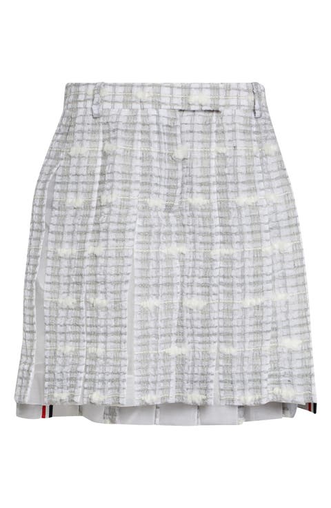 Low Rise Pleated Tweed Skirt
