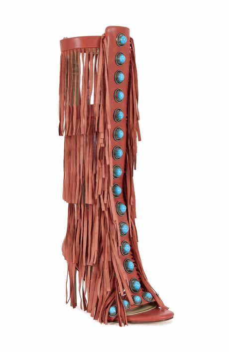 Amadeo Knee High Fringe Sandal