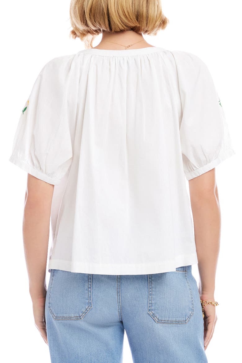 Floral Embroidered Cotton Peasant Top, Alternate, color, WHITE