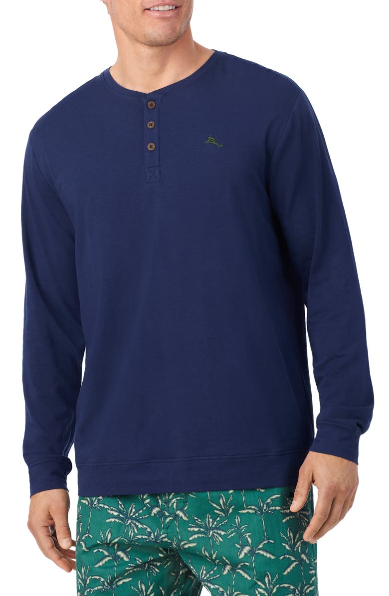 Tommy Bahama Long Sleeve Cotton & Modal Henley Pajama Top, Alternate, color, Navy