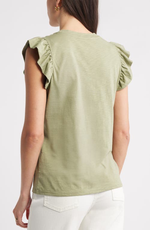 Caslonr Caslon(r) Ruffle Sleeveless Pima Cotton Top In Green