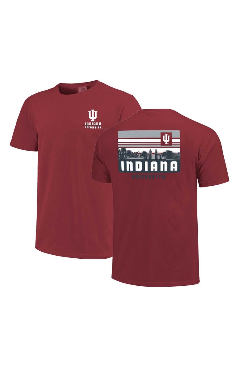 IMAGE ONE Men's Crimson Indiana Hoosiers Striped Campus Skyline T-Shirt, Alternate, color, Crimson