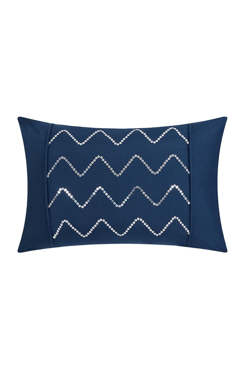 CHIC Queen Weber Pinch Pleat Ruffled Design Duvet 4-Piece Cover Set - Navy, Alternate, color, 