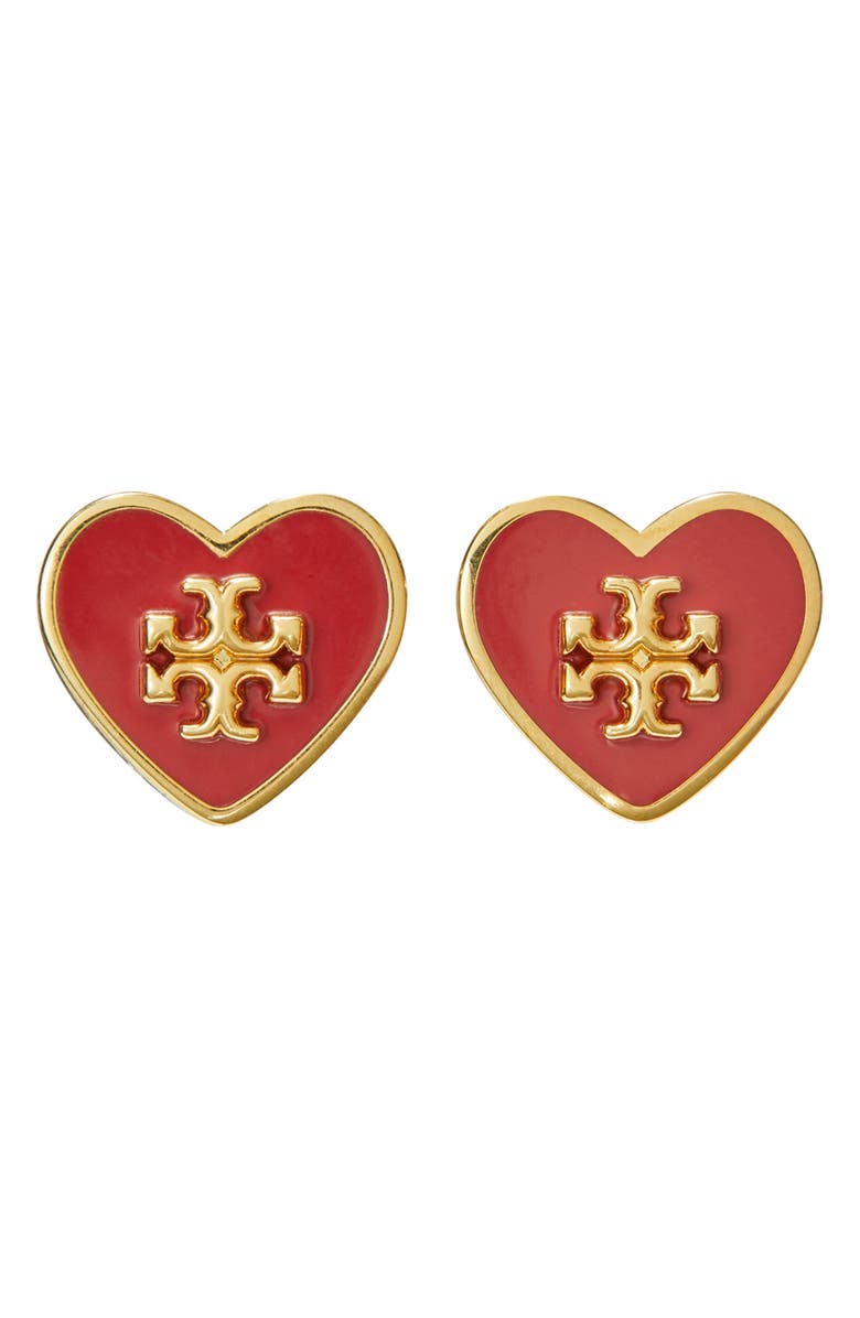 Tory Burch Kira Enamel Heart Stud Earrings, Main, color,