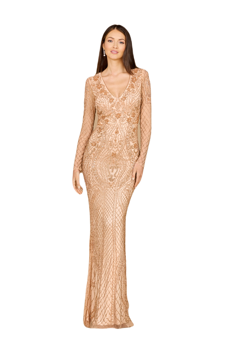 LARA New York Long Sleeve Beaded Dress, Main, color, Blush