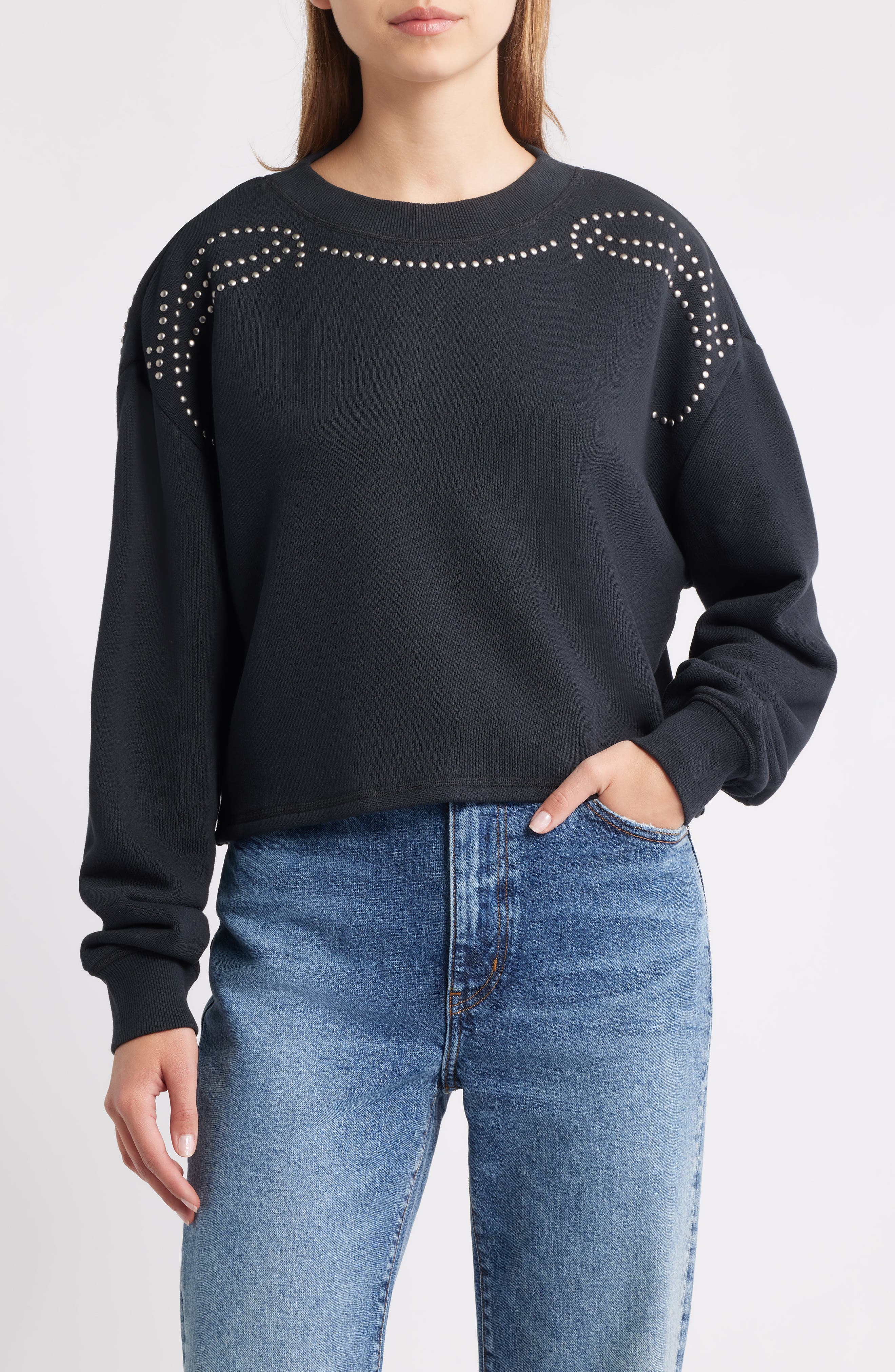 rag & bone Studded Vintage Terry Crop Sweatshirt