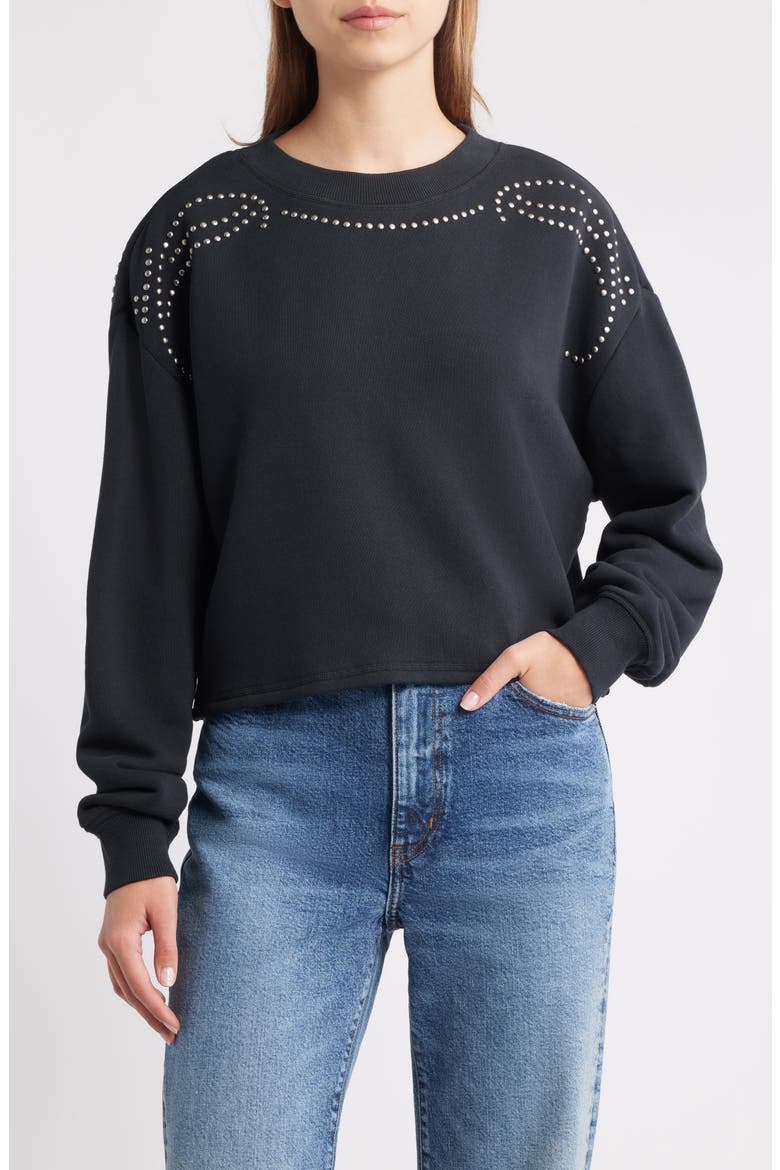 Studded Vintage Terry Crop Sweatshirt, Main, color, BLACK