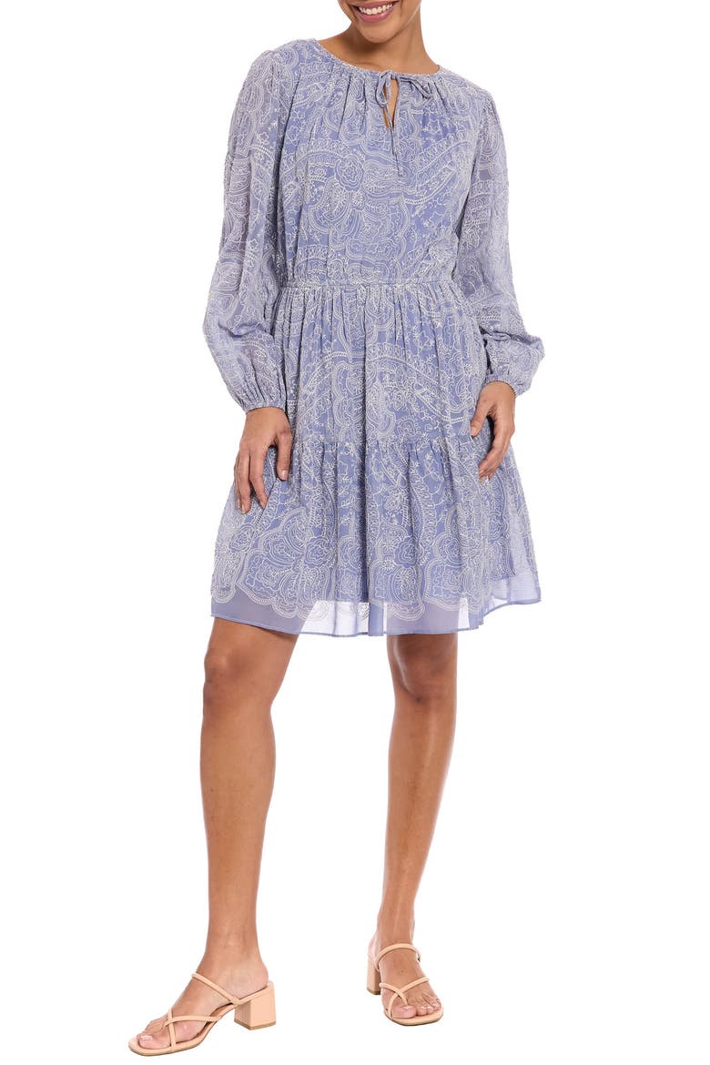 Split Neck Long Sleeve Dress, Main, color, MARLIN/ IVORY