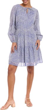London Times Split Neck Long Sleeve Dress