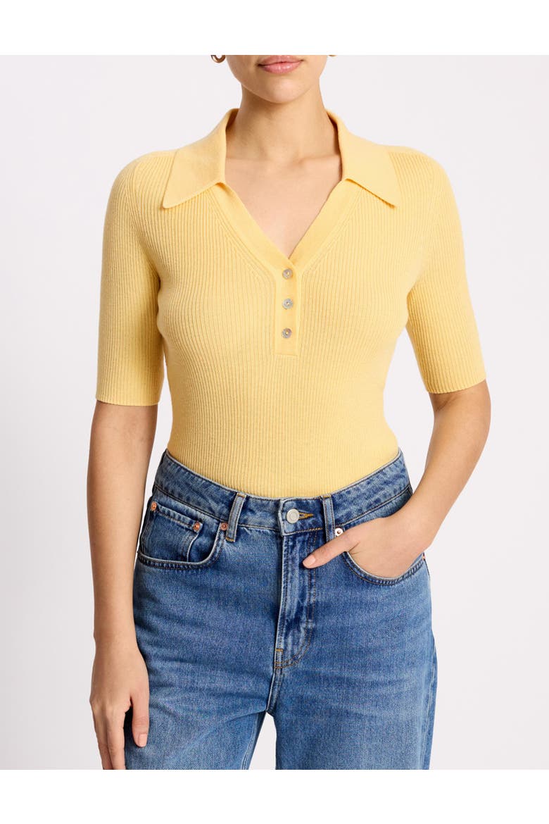 Button-Front Collard Knit Top, Alternate, color, Yellow