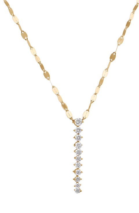 14K Gold Mini Diamond Tennis Lariat Necklace
