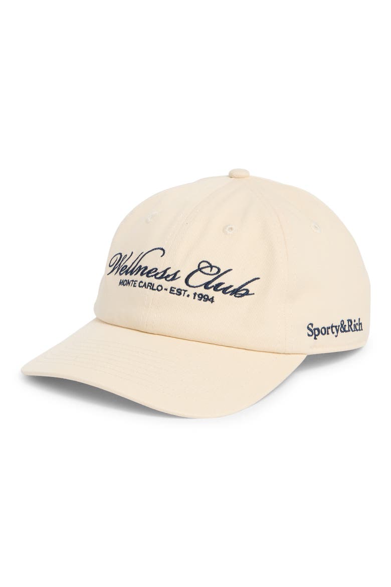 Wellness Club Embroidered Cotton Twill Baseball Cap, Main, color, CREAM
