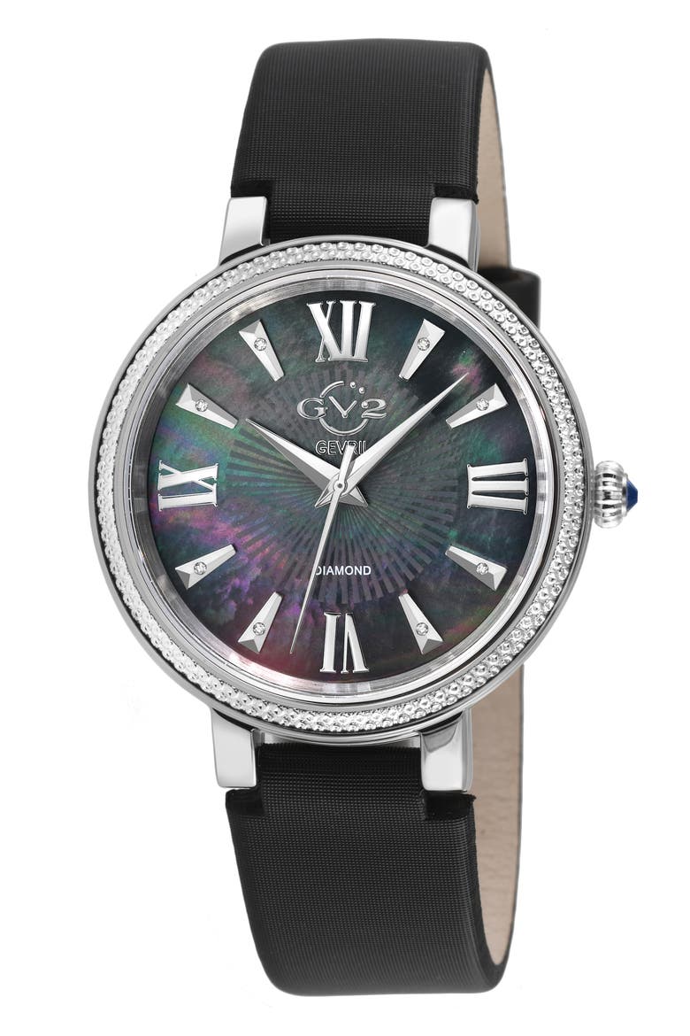 Women's Genoa Diamond Dial Leather Strap Watch, 37mm, Main, color, BLACK
