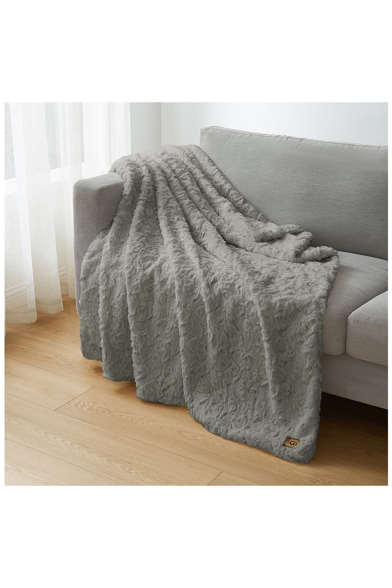 Adalee Faux Fur Throw Blanket, Alternate, color, SEAL