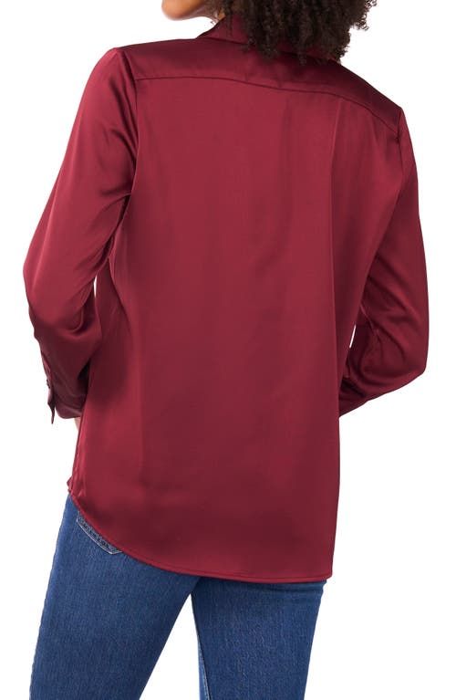 Vince Camuto Satin Long Sleeve Button-up Shirt In Burgundy