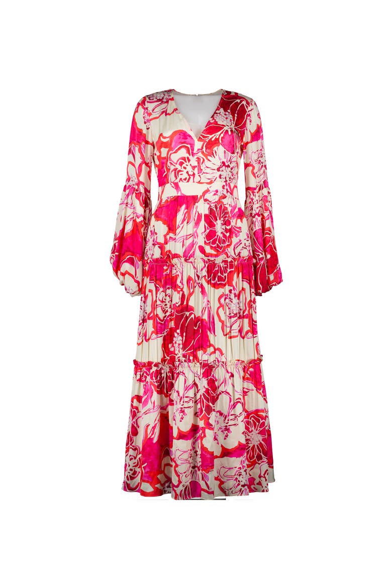 Puff Sleeve Floral Maxi Dress, Alternate, color, Fuchsia