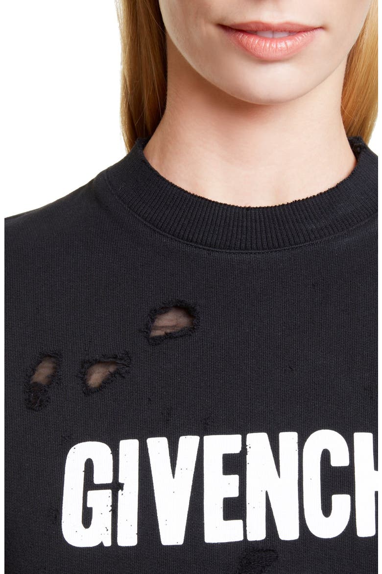 Destroyed Cotton Sweatshirt, Alternate, color, BLACK