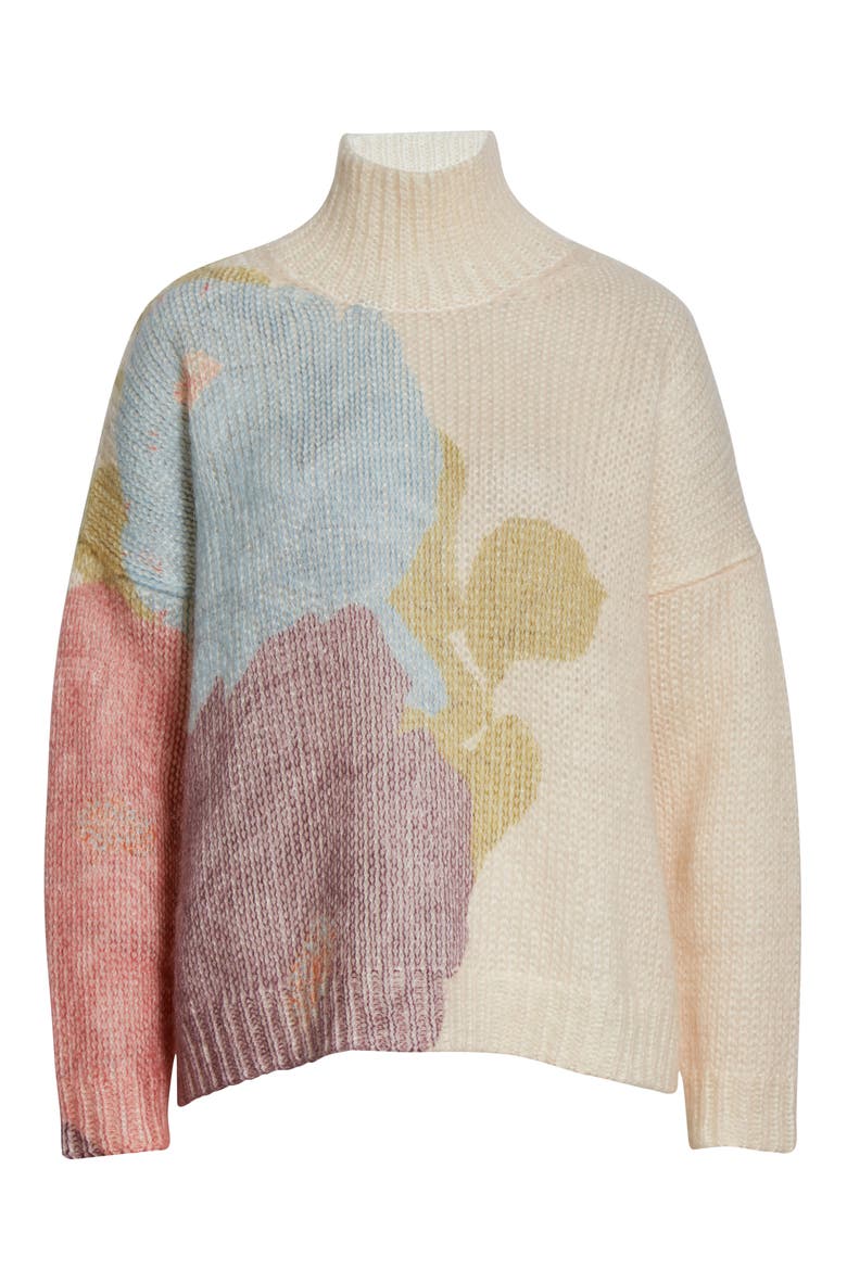 Camellia Print Mohair Blend Sweater, Alternate, color, POUDRE/ MULTICOLOR