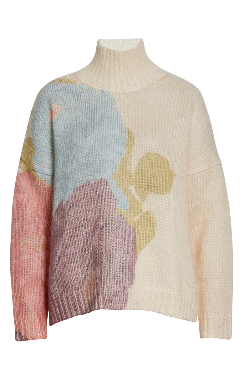 Valentino Camellia Print Mohair Blend Sweater, Alternate, color, 