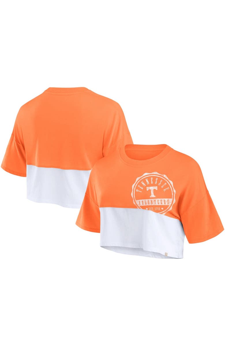 FANATICS Women's Fanatics Branded Tennessee Orange/White Tennessee Volunteers Oversized Badge Colorblock Cropped T-Shirt, Alternate, color, Tennessee Orange