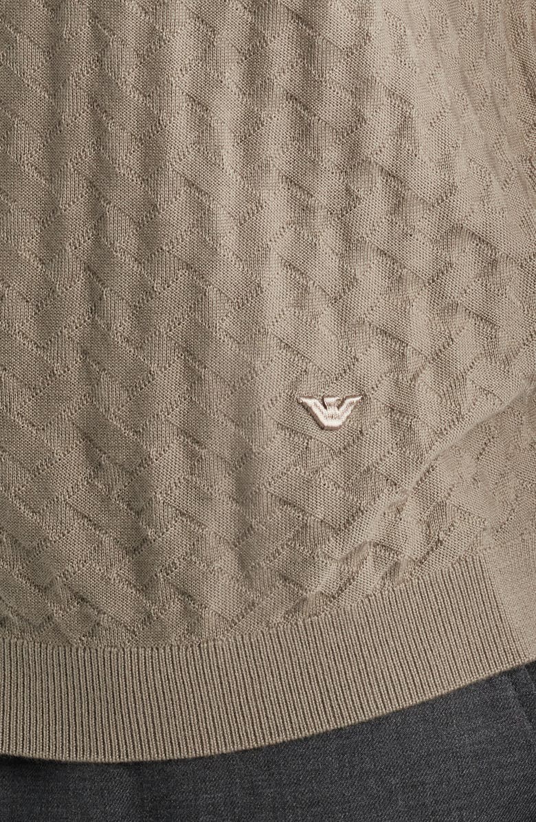Emporio Armani Basket-Weave Stitch Johnny Collar Virgin Wool Polo Sweater, Alternate, color, Solid Medium Beige