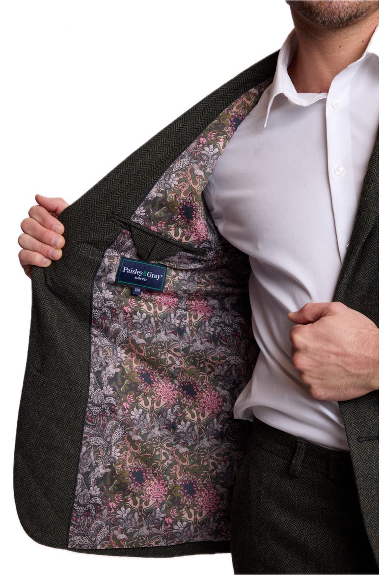 Dover Slim Fit Notch Lapel Suit Jacket, Alternate, color, GREEN BLACK HERRINGBONE