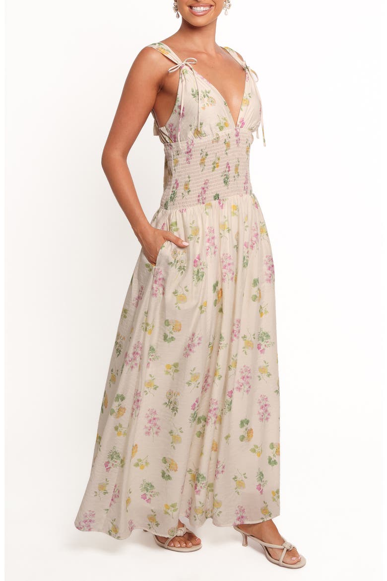 Reverie Floral Smocked Maxi Dress, Alternate, color, PURPLE DITSY FLORAL