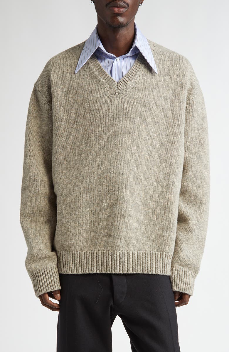 Maison Margiela Oversize V-Neck Wool Sweater, Main, color,