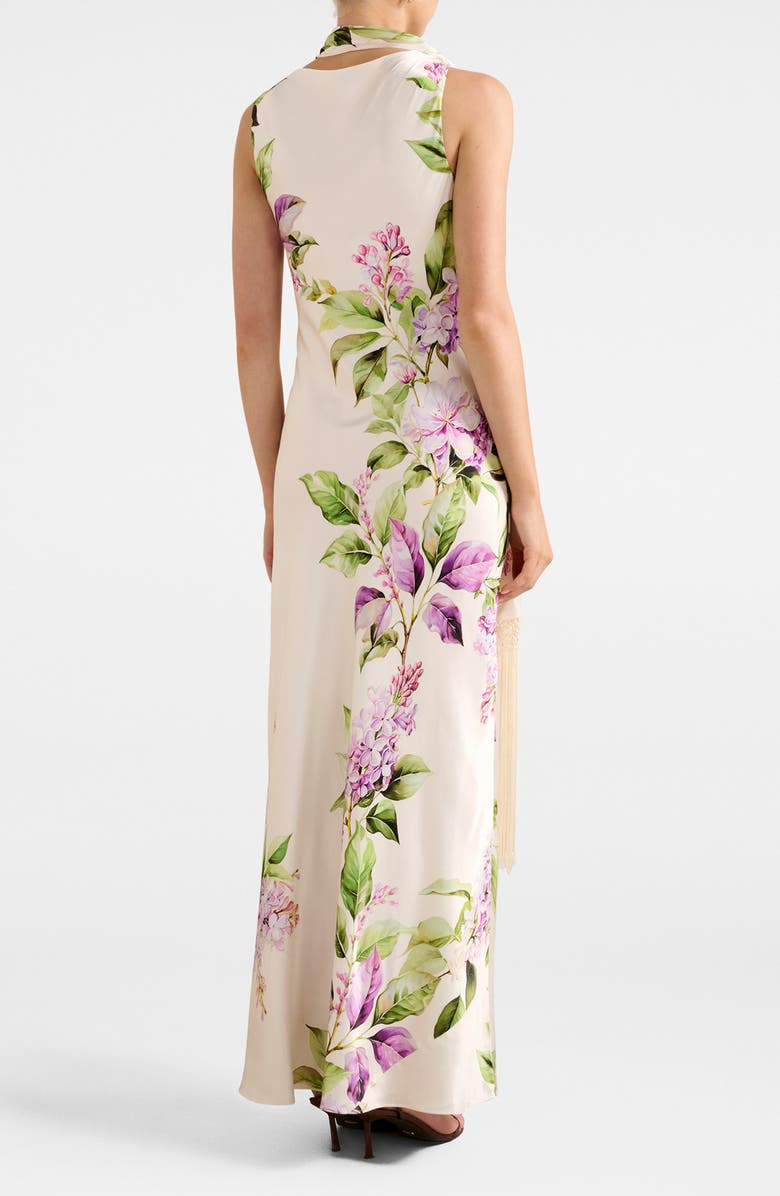 Ever New Ariane Floral Tassel Scarf Satin Maxi Dress, Alternate, color, Hillcroft Floral