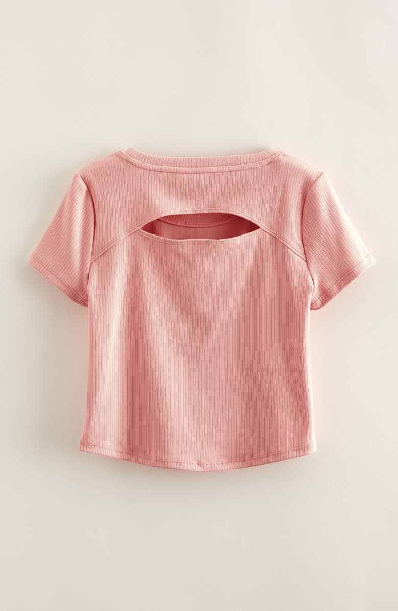Zella Girl Kids' All in Cutout Rib T-Shirt, Alternate, color, Pink Pudding