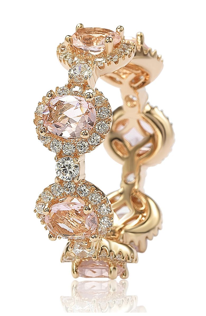 SUZY LEVIAN Rose-Tone Sterling Silver Prong Set CZ & Pave Halo Station Eternity Band Ring, Alternate, color, Pink